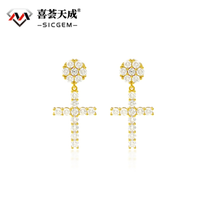 S925 Round VVS Synthetic Moissanite Hip Hop Studded Cross Dangle Earrings Mother's Day Gift For Men Women