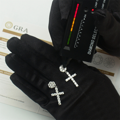 S925 Round VVS Synthetic Moissanite Hip Hop Studded Cross Dangle Earrings Mother's Day Gift For Men Women