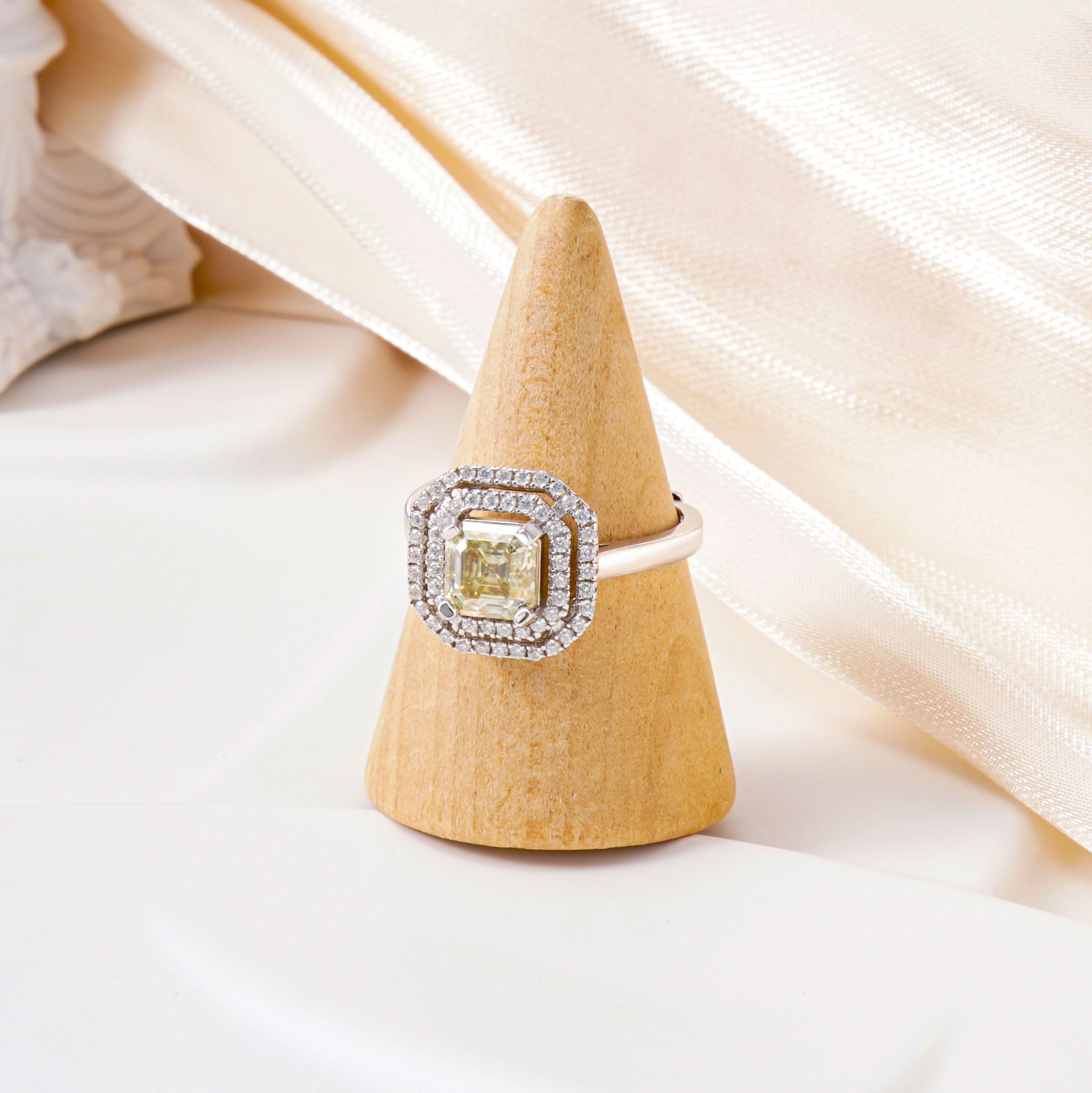 1ct Asscher Synthetic Moissanite Double-layered Setting Ring S925