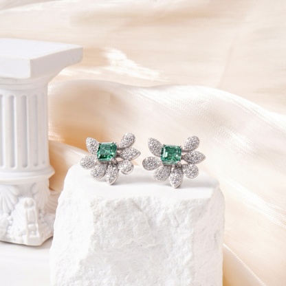 Asscher Synthetic Moissanite Flower Stud Earrings S925