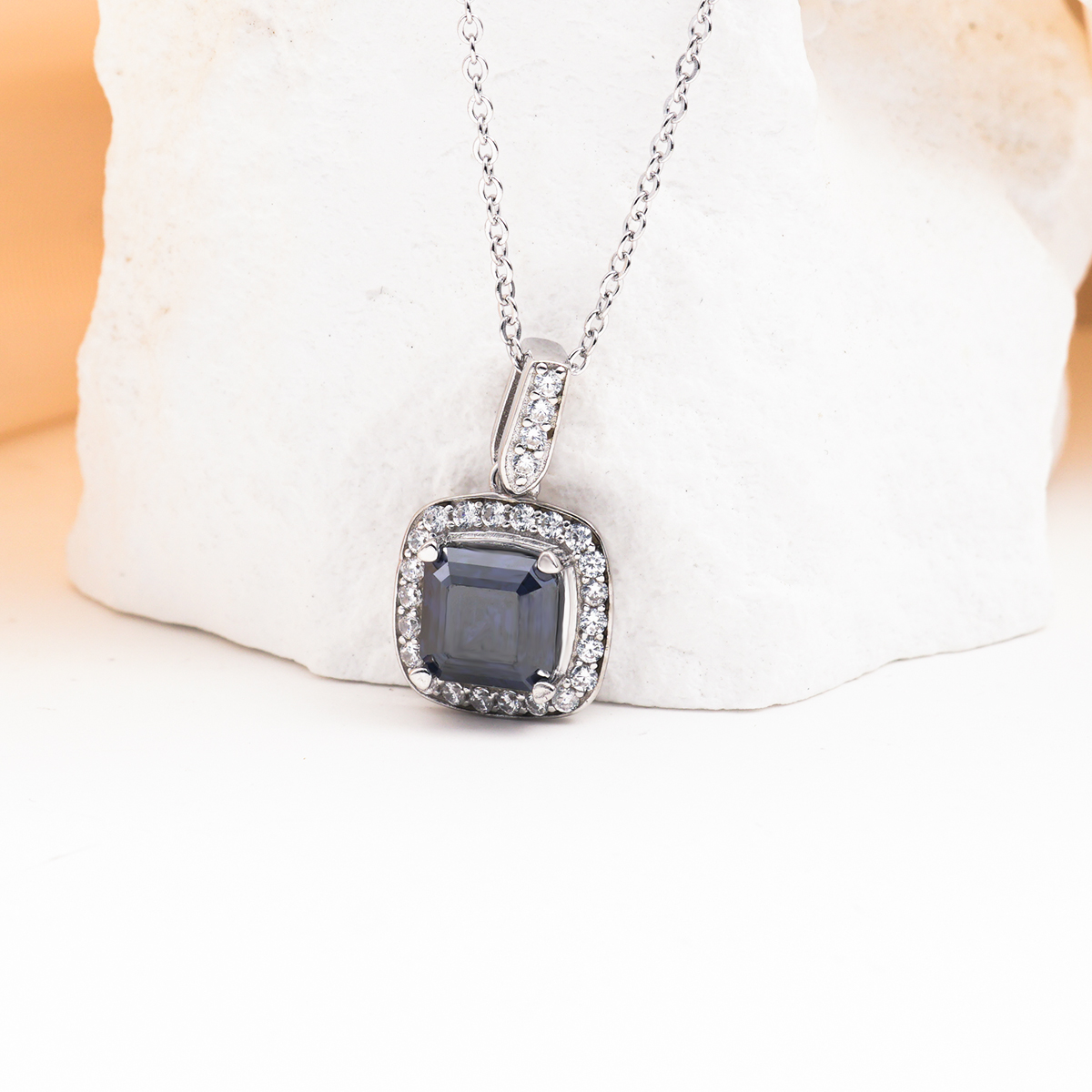 2ct Asscher Cut VVS Synthetic Moissanite Graceful Pendant Necklace Chain S925