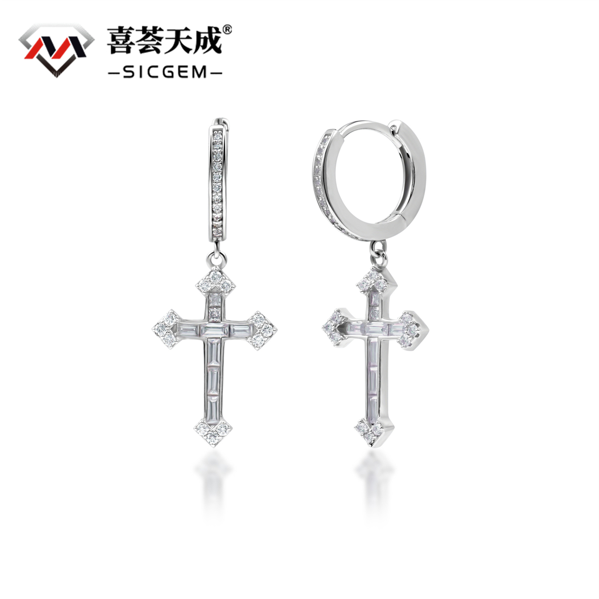 S925 Synthetic Moissanite Bling Dainty Cross Hoop Earrings Birthday Anniversary Mother's Day Gifts for Men Women