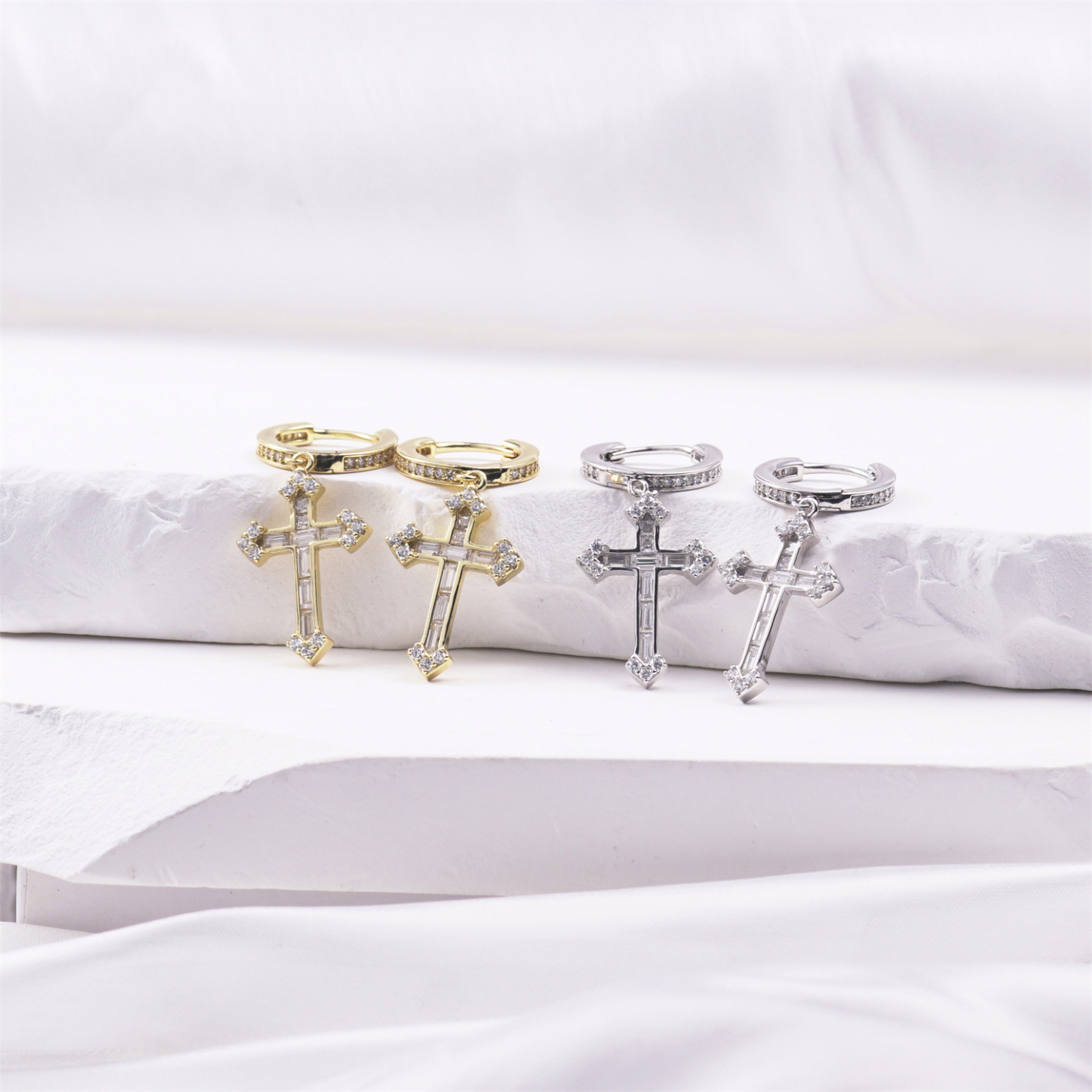 S925 Synthetic Moissanite Bling Dainty Cross Hoop Earrings Birthday Anniversary Mother's Day Gifts for Men Women