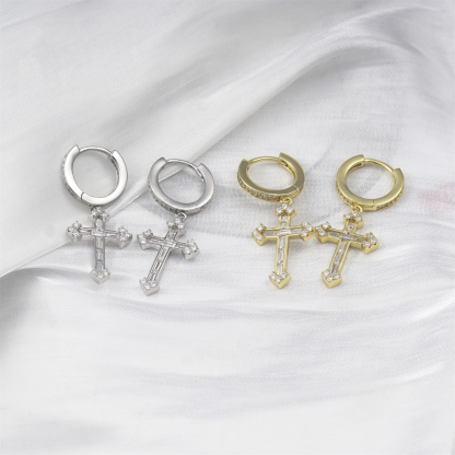 S925 Synthetic Moissanite Bling Dainty Cross Hoop Earrings Birthday Anniversary Mother's Day Gifts for Men Women