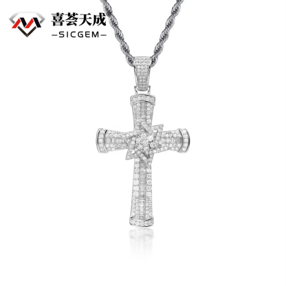 S925 3ct VVS Synthetic Moissanite Exquisite Cross Rotatable Pentagram Pendant Necklace Birthday Anniversary Gift