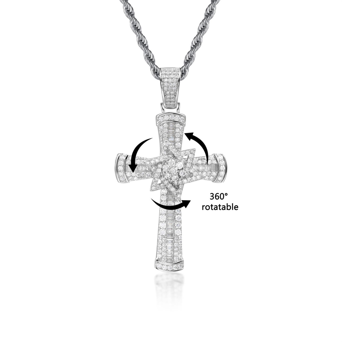 S925 3ct VVS Synthetic Moissanite Exquisite Cross Rotatable Pentagram Pendant Necklace Birthday Anniversary Gift