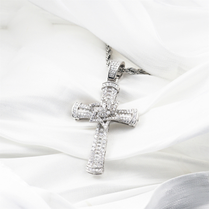 S925 3ct VVS Synthetic Moissanite Exquisite Cross Rotatable Pentagram Pendant Necklace Birthday Anniversary Gift