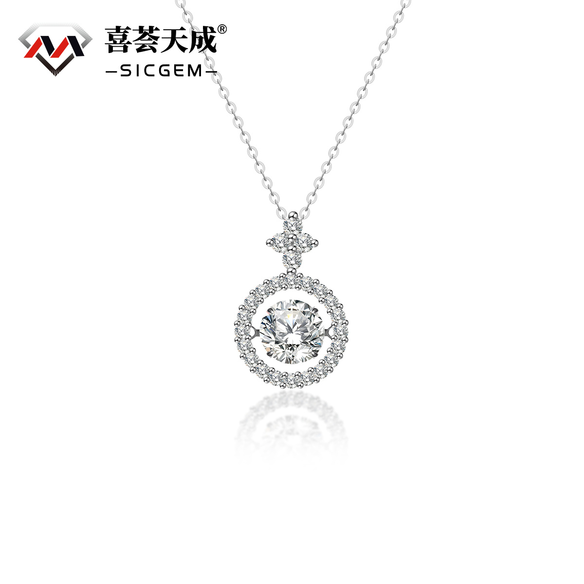 S925 1CT SYNTHETIC MOISSANITE ROUND HALO PENDANT FOR WOMEN