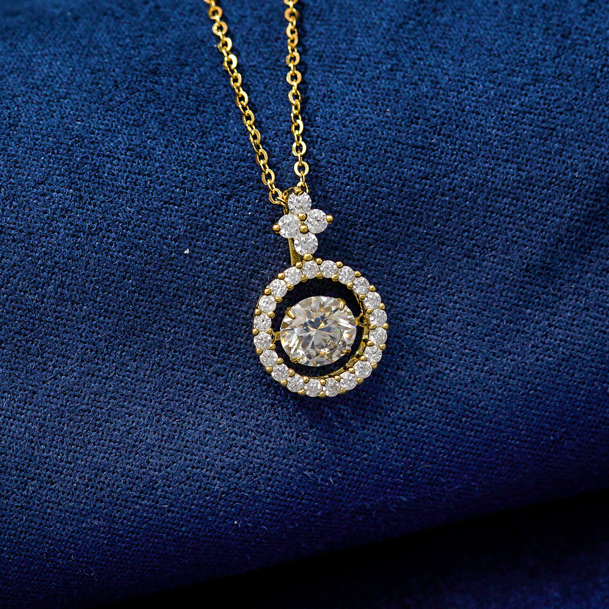 S925 1CT SYNTHETIC MOISSANITE ROUND HALO PENDANT FOR WOMEN