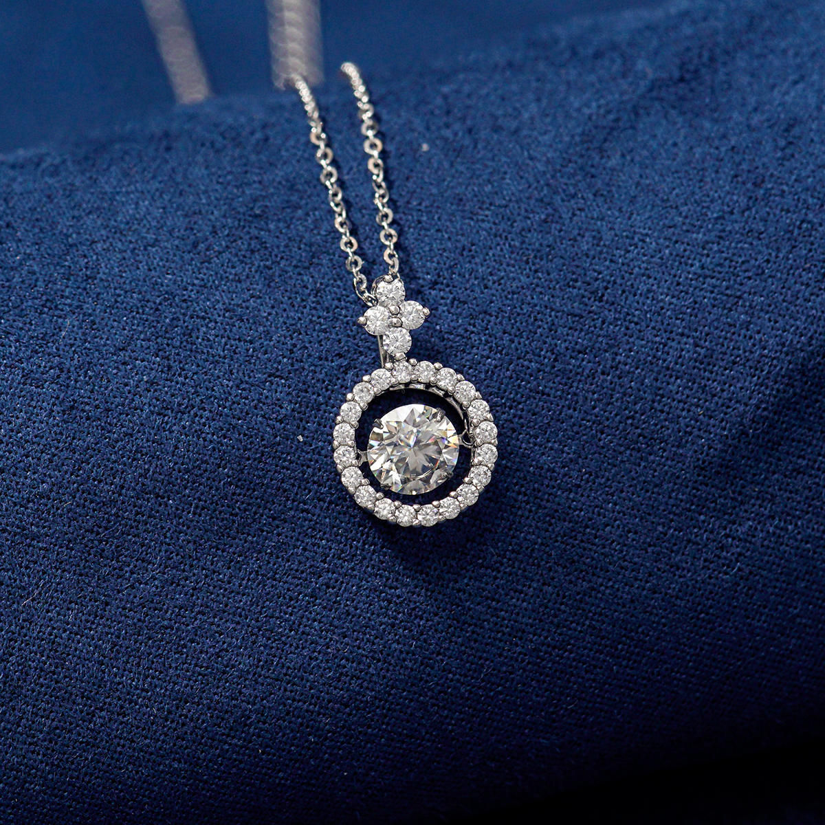 S925 1CT SYNTHETIC MOISSANITE ROUND HALO PENDANT FOR WOMEN