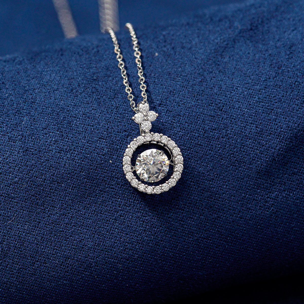 S925 1CT SYNTHETIC MOISSANITE ROUND HALO PENDANT FOR WOMEN