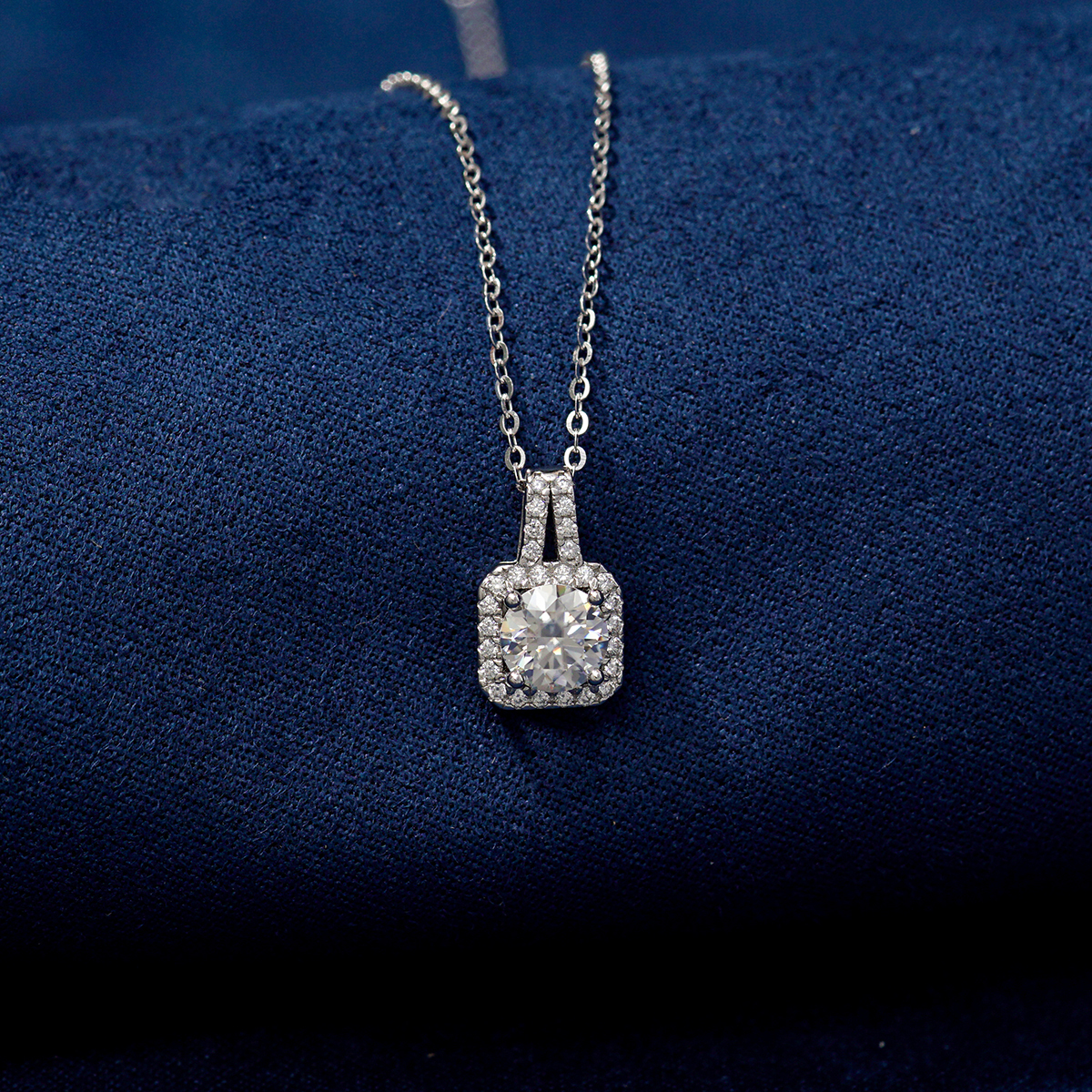 S925 SYNTHETIC MOISSANITE SQUARE HALO ETERNITY NECKLACE PENDANT