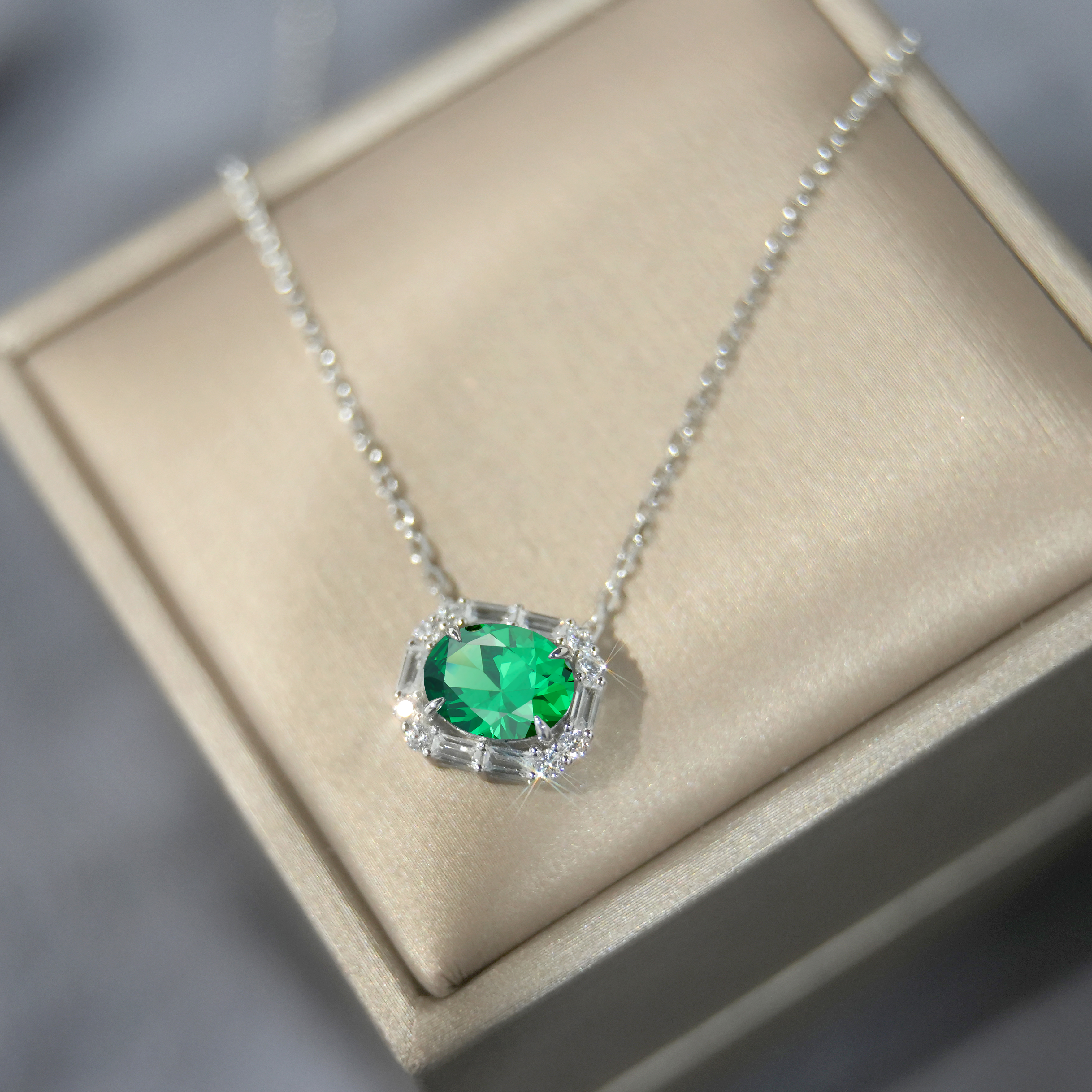 2ct Oval Synthetic Moissanite Colorful Pendant Necklace S925