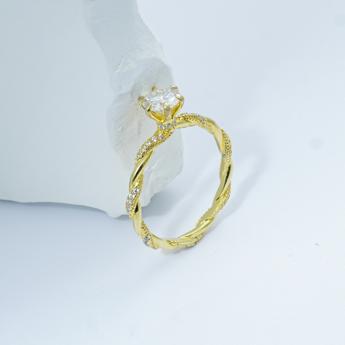 1ct Round Synthetic Moissanite Rope Ring In 925 Sterling Silver Mother's Day Gifts for Men Women