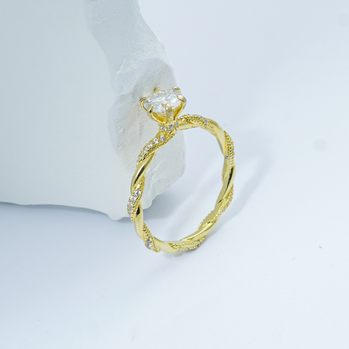 1ct Round Synthetic Moissanite Rope Ring In 925 Sterling Silver Mother's Day Gifts for Men Women