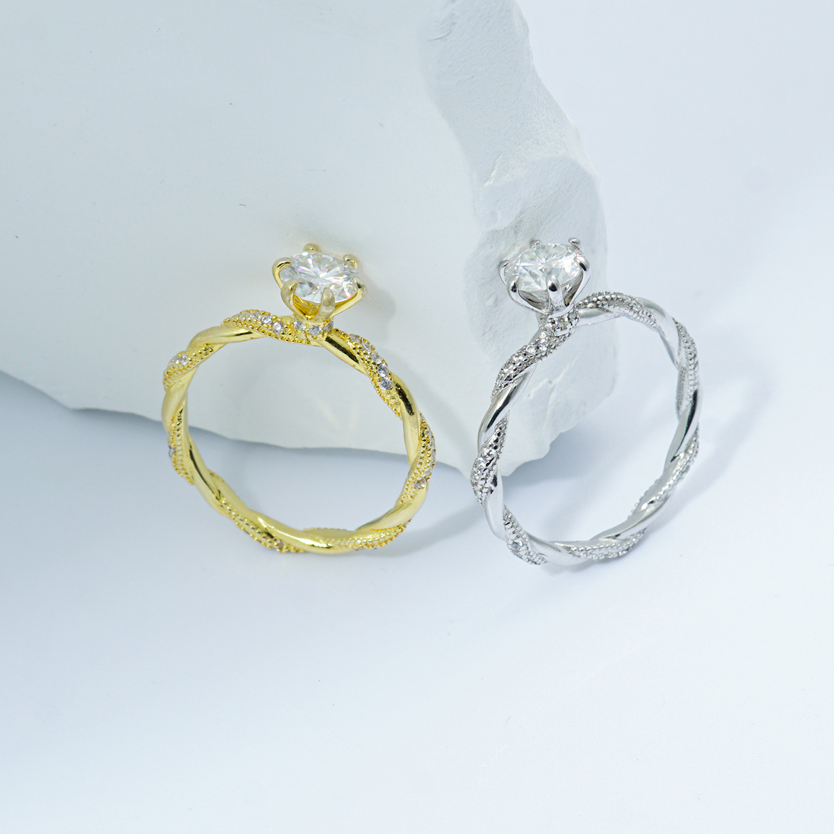 1ct Round Synthetic Moissanite Rope Ring In 925 Sterling Silver Mother's Day Gifts for Men Women