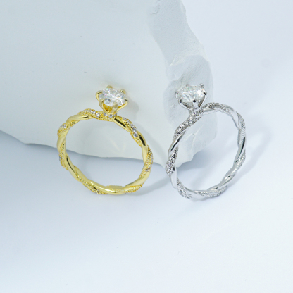 1ct Round Synthetic Moissanite Rope Ring In 925 Sterling Silver Mother's Day Gifts for Men Women