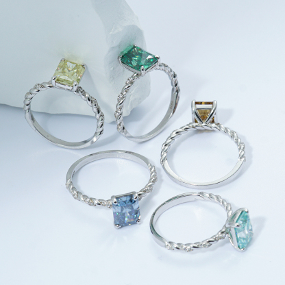 3ct Radiant Synthetic Moissanite Solitaire Twist Band Ring In 925 Sterling Silver