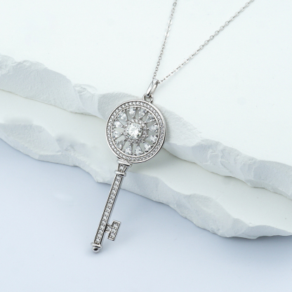 S925 SYNTHETIC MOISSANITE KEY CHARM NECKLACE CHAIN ANNIVERSARY GIFT FOR WOMEN