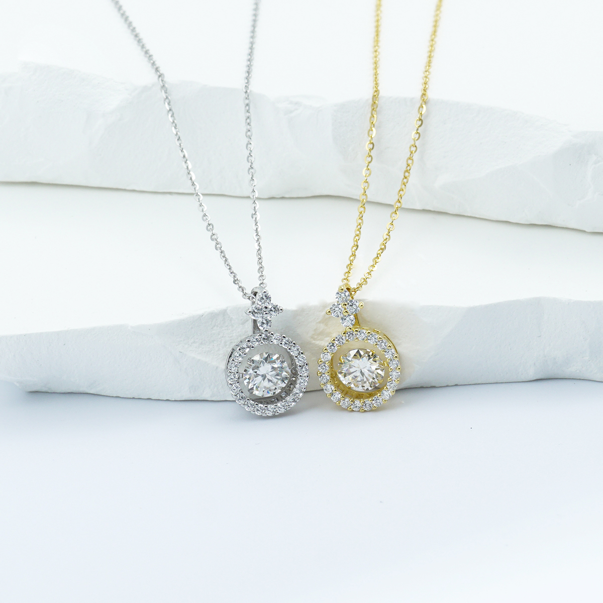 S925 1CT SYNTHETIC MOISSANITE ROUND HALO PENDANT FOR WOMEN
