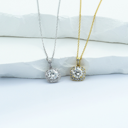 S925 1CT ROUND SYNTHETIC MOISSANITE ROMANTIC NECKLACE PENDANT GIFT FOR WOMEN