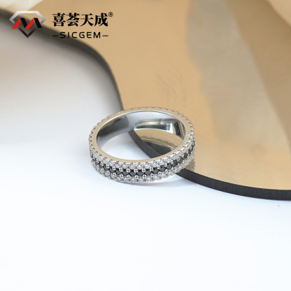 S925 Handmade Black and White Melee Synthetic Moissanite Pave Band