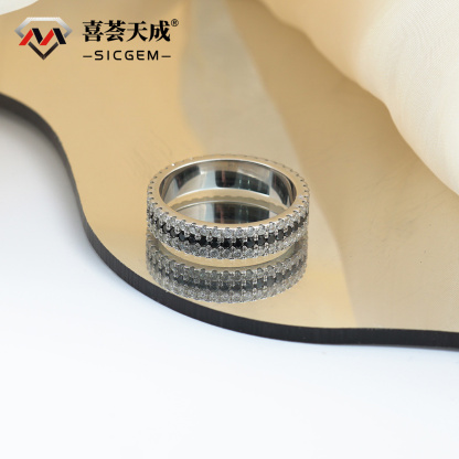 S925 Handmade Black and White Melee Synthetic Moissanite Pave Band