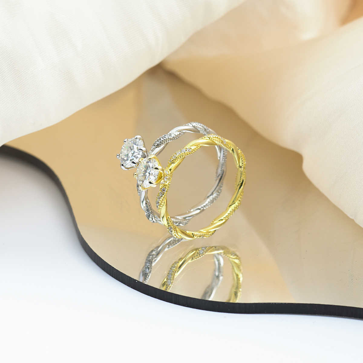 1ct Round Synthetic Moissanite Rope Ring In 925 Sterling Silver Mother's Day Gifts for Men Women