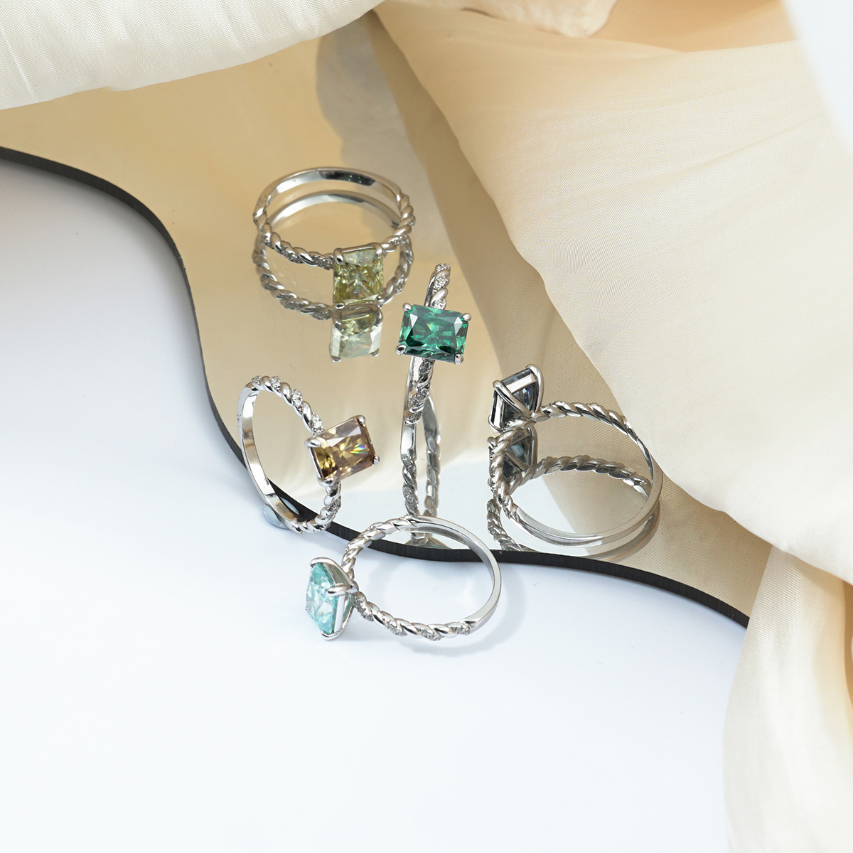 3ct Radiant Synthetic Moissanite Solitaire Twist Band Ring In 925 Sterling Silver