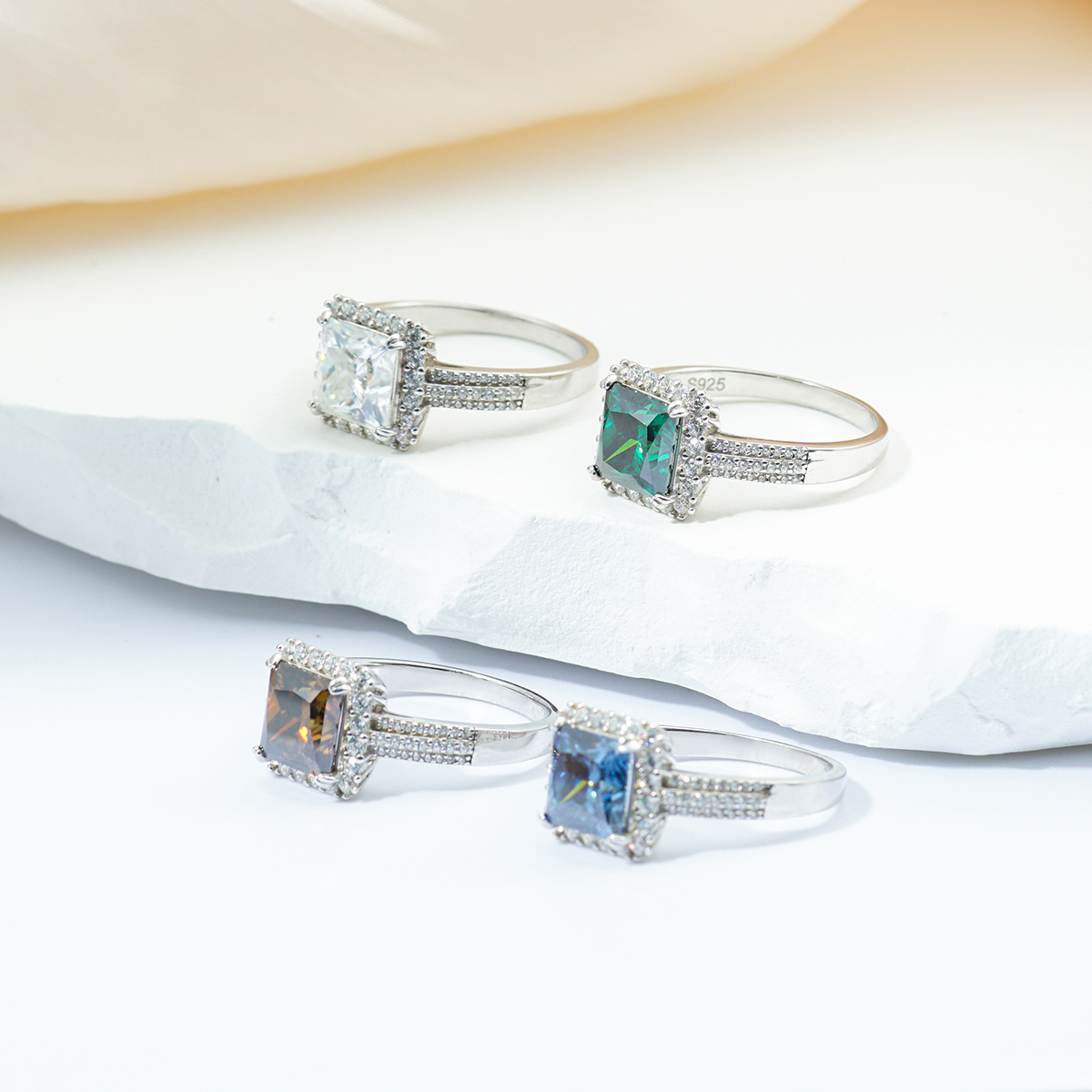 3ct S925 Princess Synthetic Moissanite Halo Ring