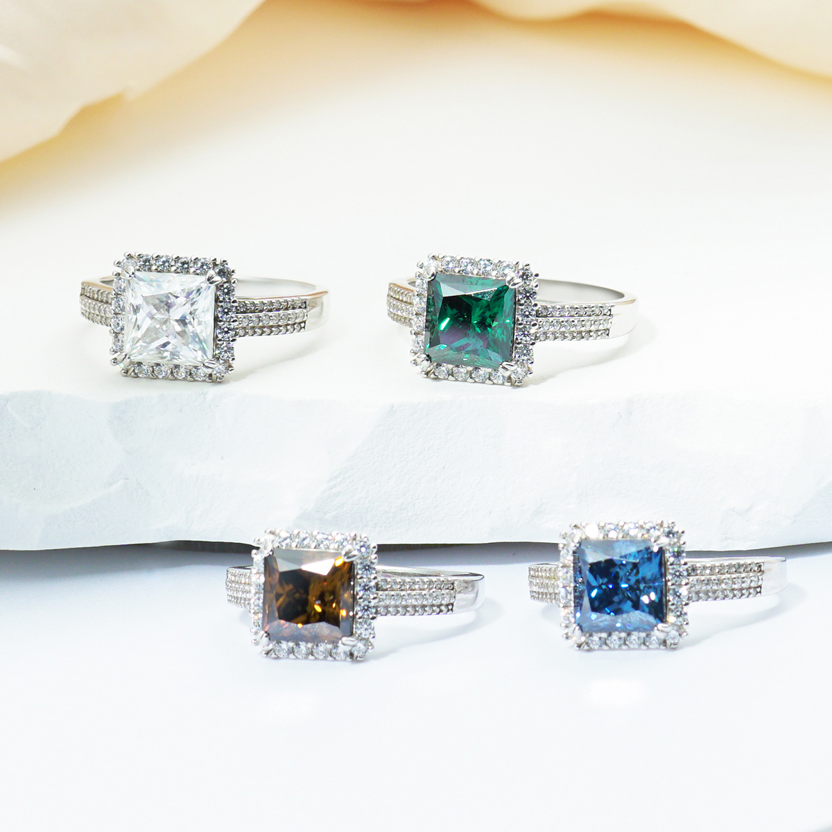 3ct S925 Princess Synthetic Moissanite Halo Ring