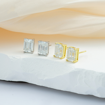 S925 Step Cut Synthetic Moissanite Stud Earrings Gift For Men Women