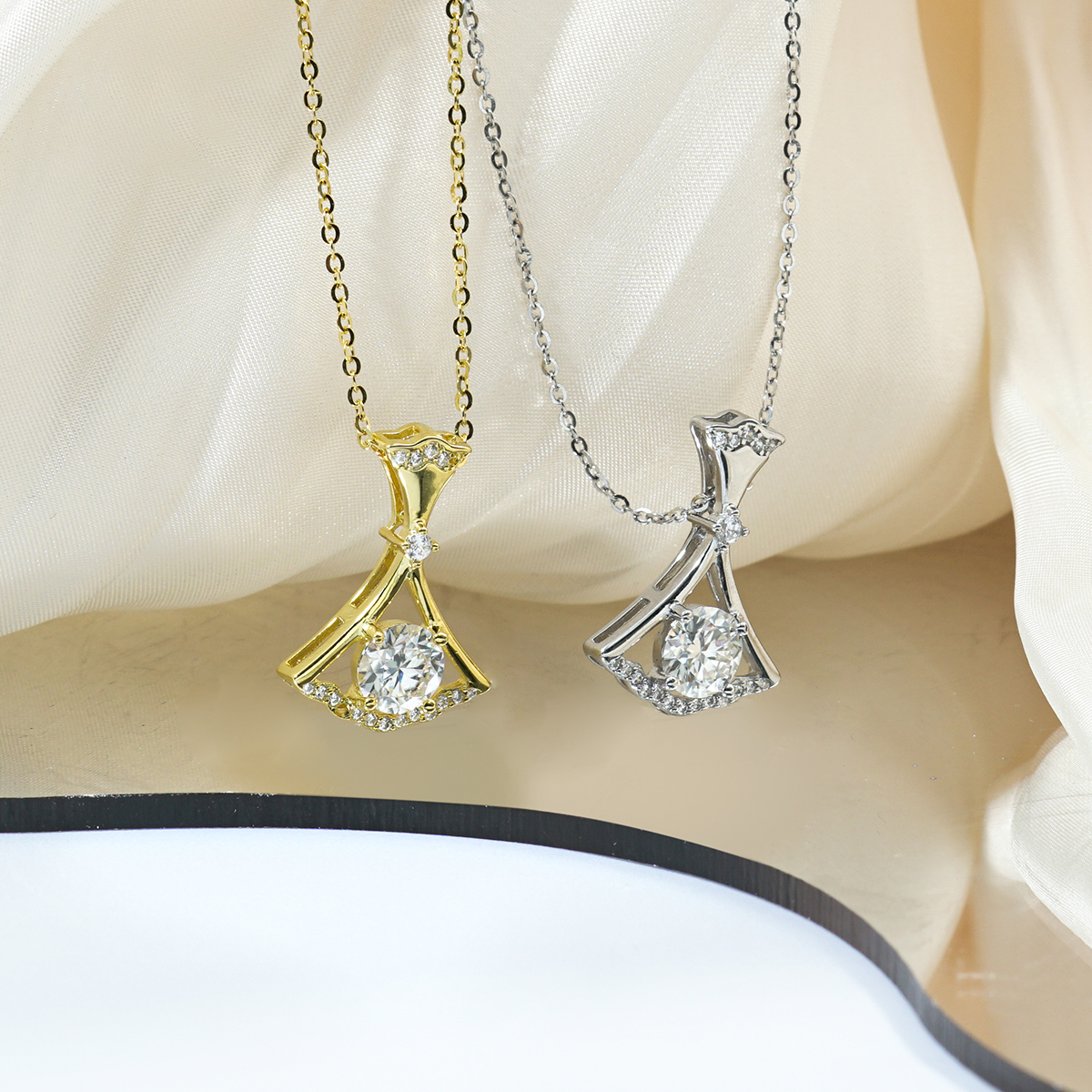 S925 SYNTHETIC MOISSANITE DANCING FANCY SKIRT NECKLACE PENDANT