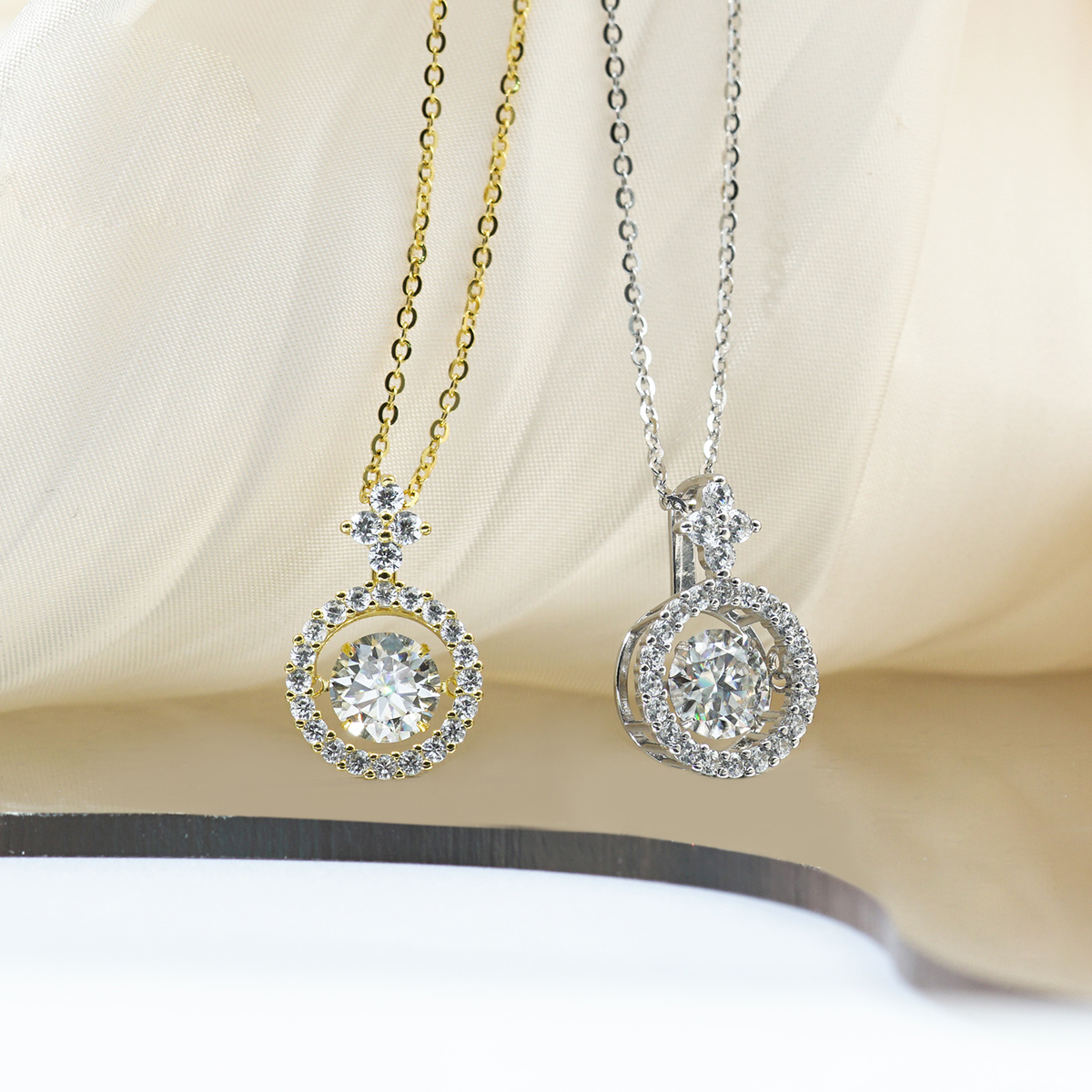 S925 1CT SYNTHETIC MOISSANITE ROUND HALO PENDANT FOR WOMEN
