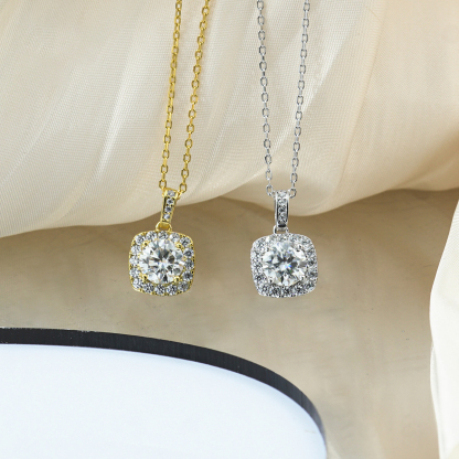S925 1CT ROUND SYNTHETIC MOISSANITE ROMANTIC NECKLACE PENDANT GIFT FOR WOMEN