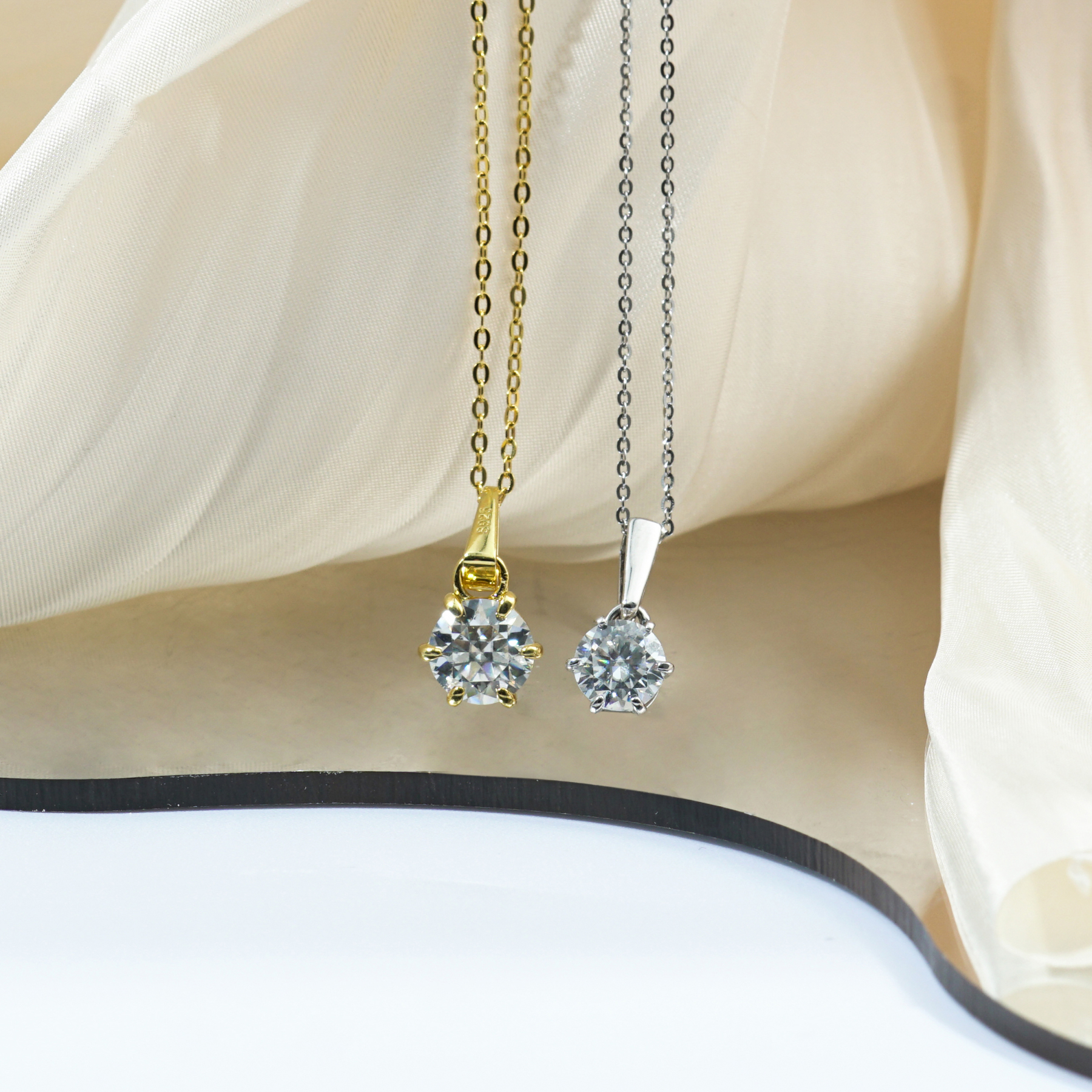 S925 1-2CT SYNTHETIC MOISSANITE SIX-PRONG PENDANT CHAIN GIFT