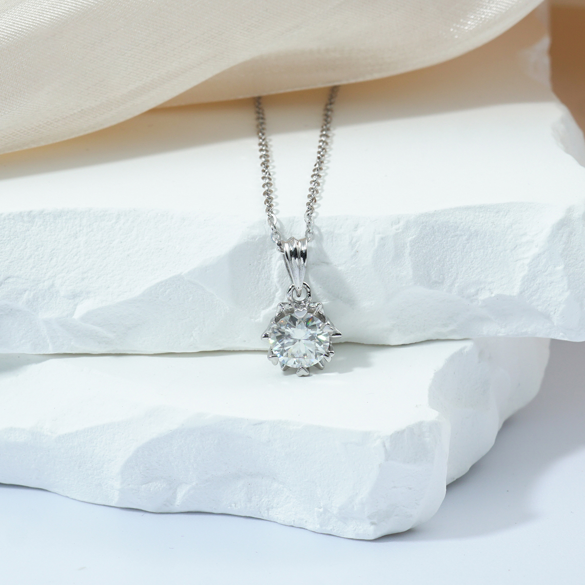 S925 SYNTHETIC MOISSANITE SNOWFLAKE SOLITAIRE PENDANT NECKLACE