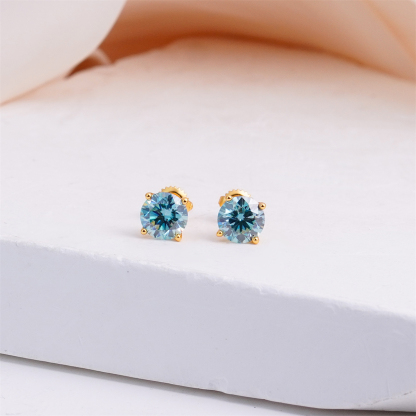 Solitaire Four Prong Earrings Butterfly/Screw Back Stud D-Color Moissanite & S925