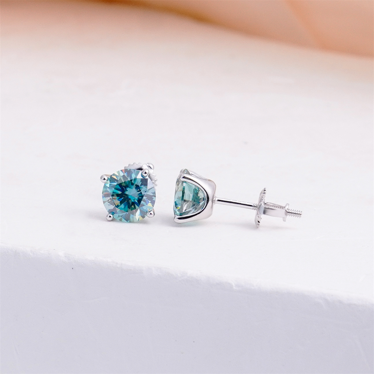 Solitaire Four Prong Earrings Butterfly/Screw Back Stud D-Color Moissanite & S925