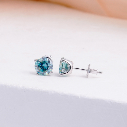 Solitaire Four Prong Earrings Butterfly/Screw Back Stud D-Color Moissanite & S925