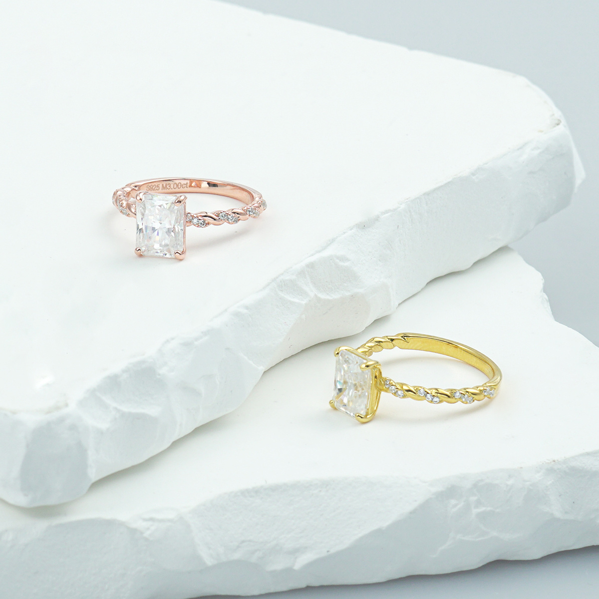 3ct Radiant Synthetic Moissanite Solitaire Twist Band Ring In 925 Sterling Silver