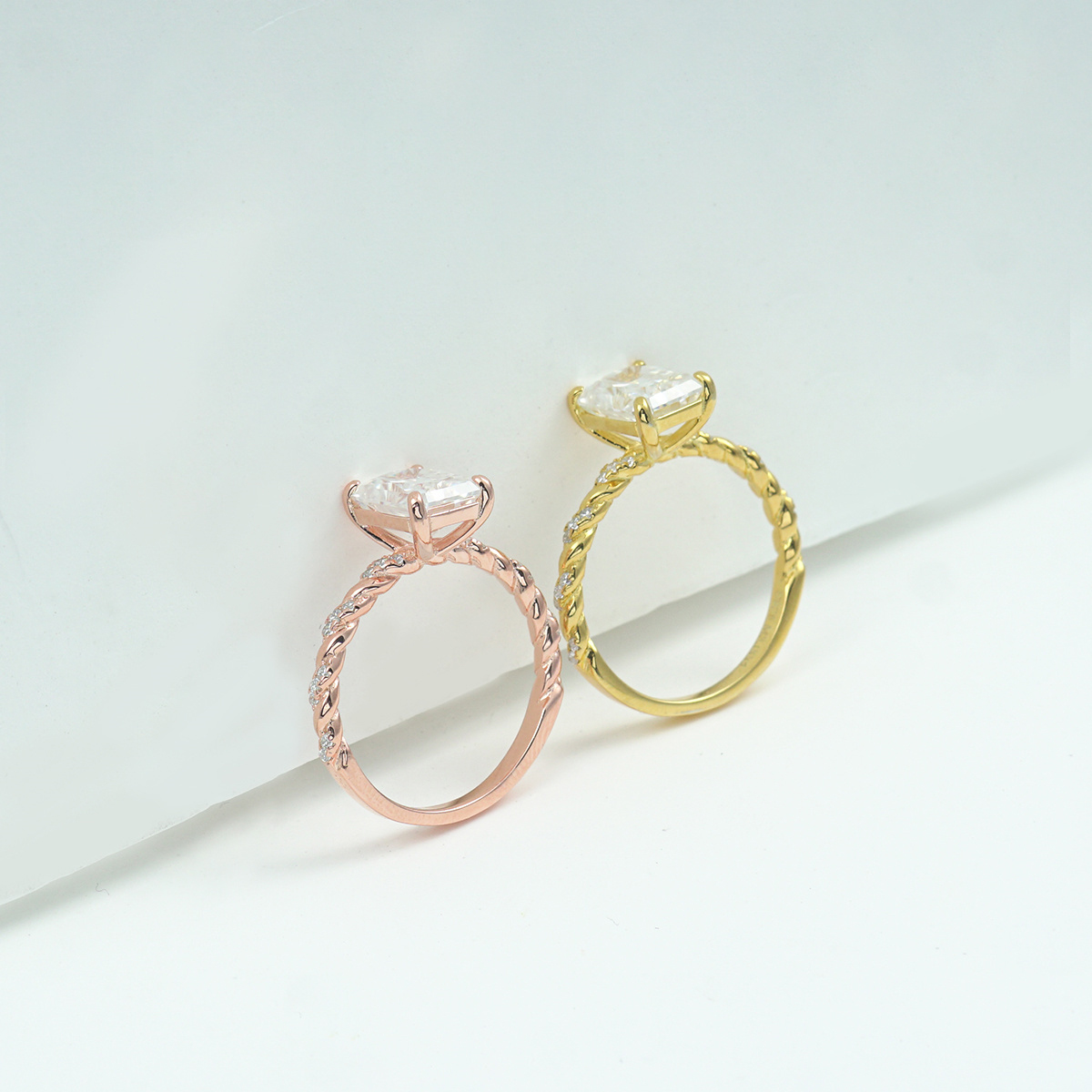 3ct Radiant Synthetic Moissanite Solitaire Twist Band Ring In 925 Sterling Silver