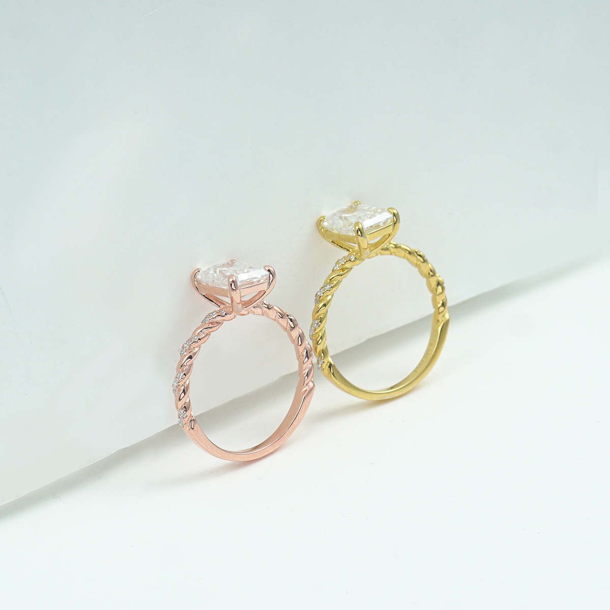 3ct Radiant Synthetic Moissanite Solitaire Twist Band Ring In 925 Sterling Silver