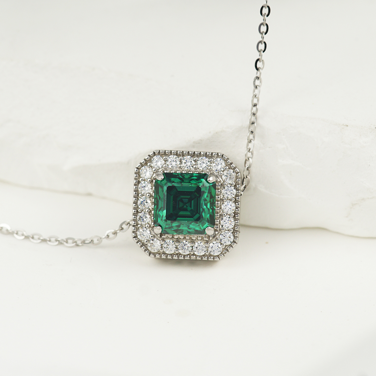 2ct Asscher Cut Synthetic Moissanite Pendant Necklace Chain S925