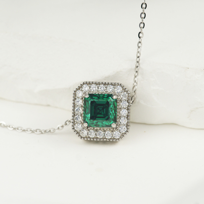 2ct Asscher Cut Synthetic Moissanite Pendant Necklace Chain S925