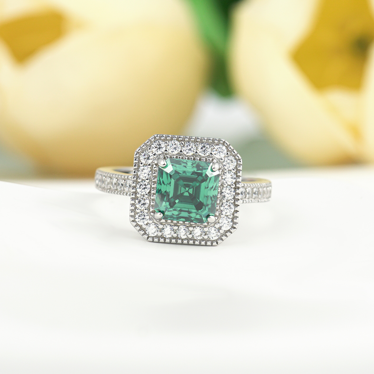 2ct Asscher Synthetic Moissanite Ring S925