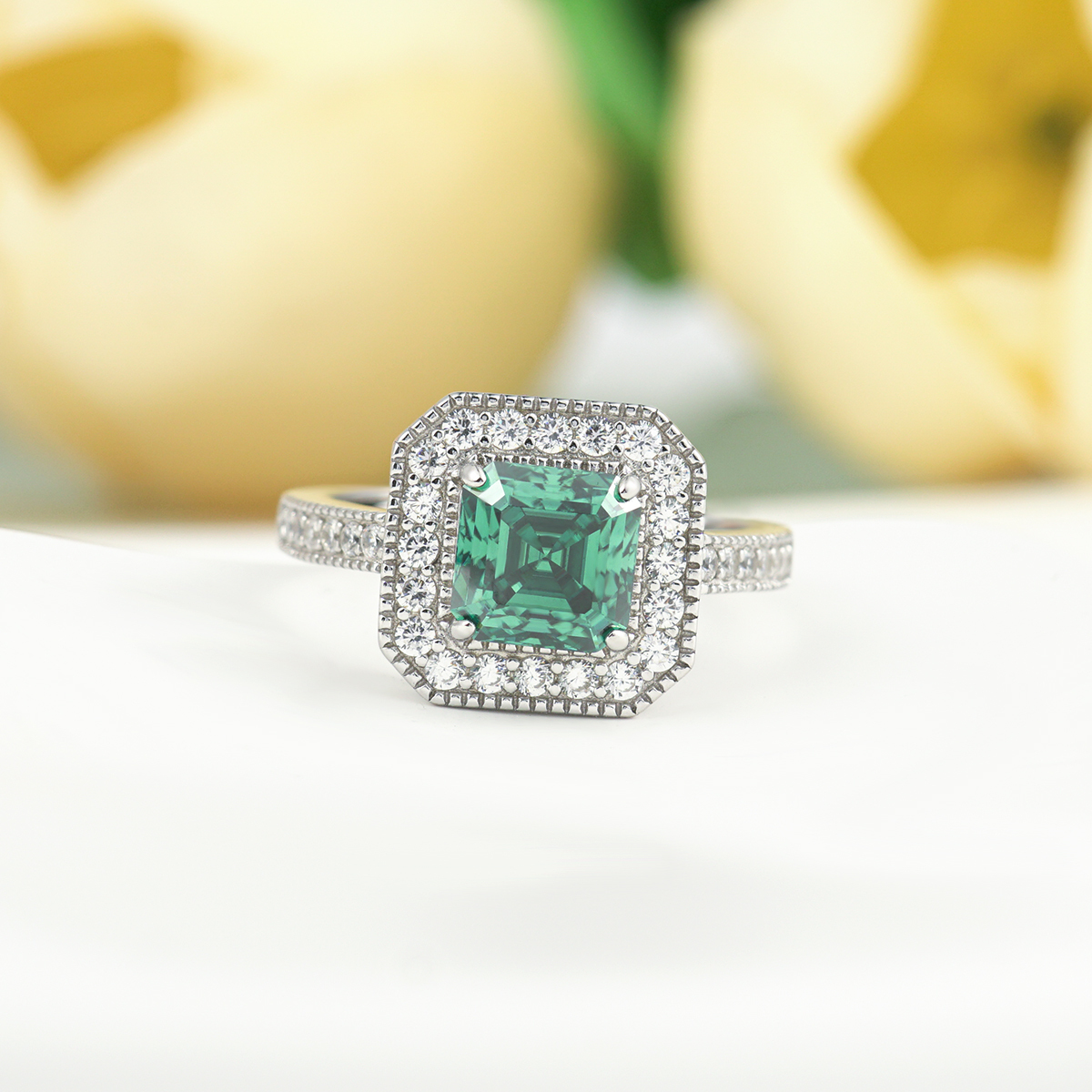 2ct Asscher Synthetic Moissanite Ring S925