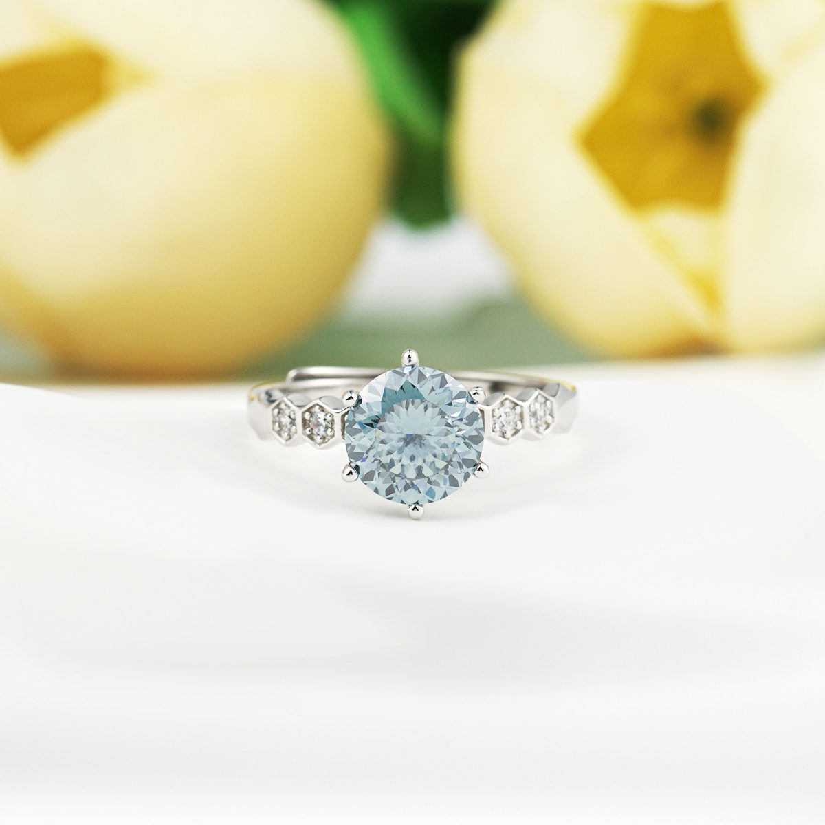 2ct Round Synthetic Moissanite Honeycomb Ring S925