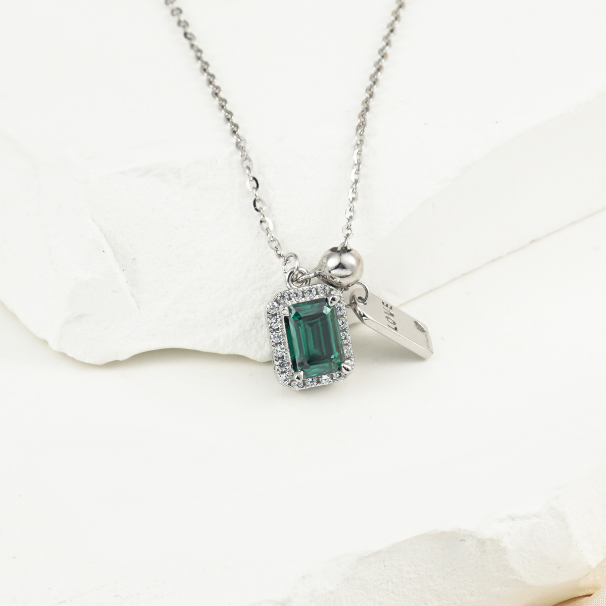 1ct Emerald Cut Synthetic Moissanite Love Pendant Necklace Chain S925
