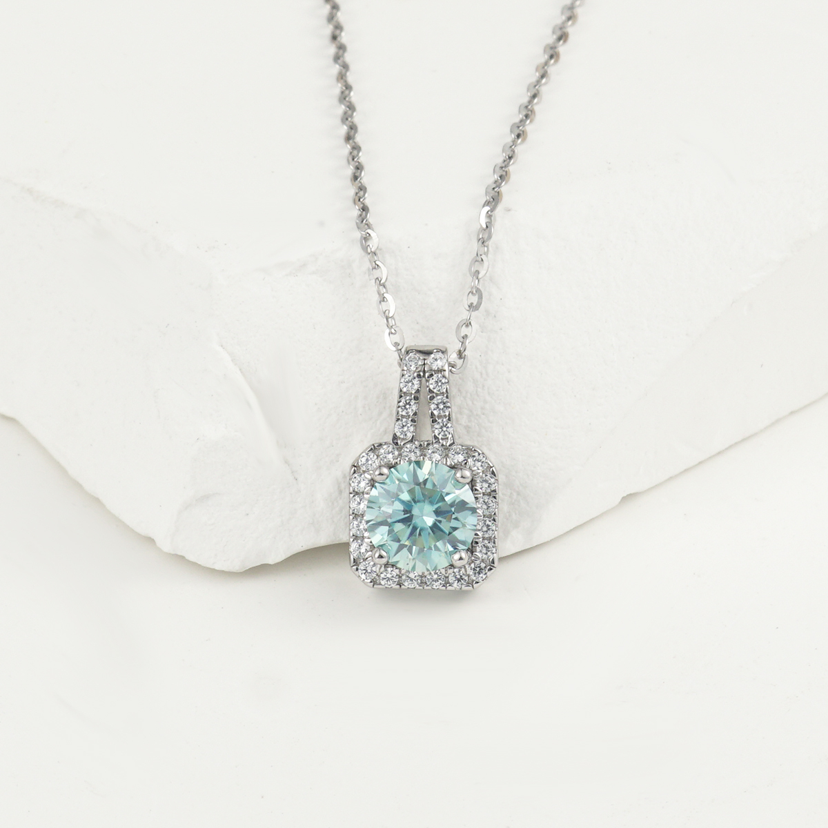 S925 SYNTHETIC MOISSANITE SQUARE HALO ETERNITY NECKLACE PENDANT